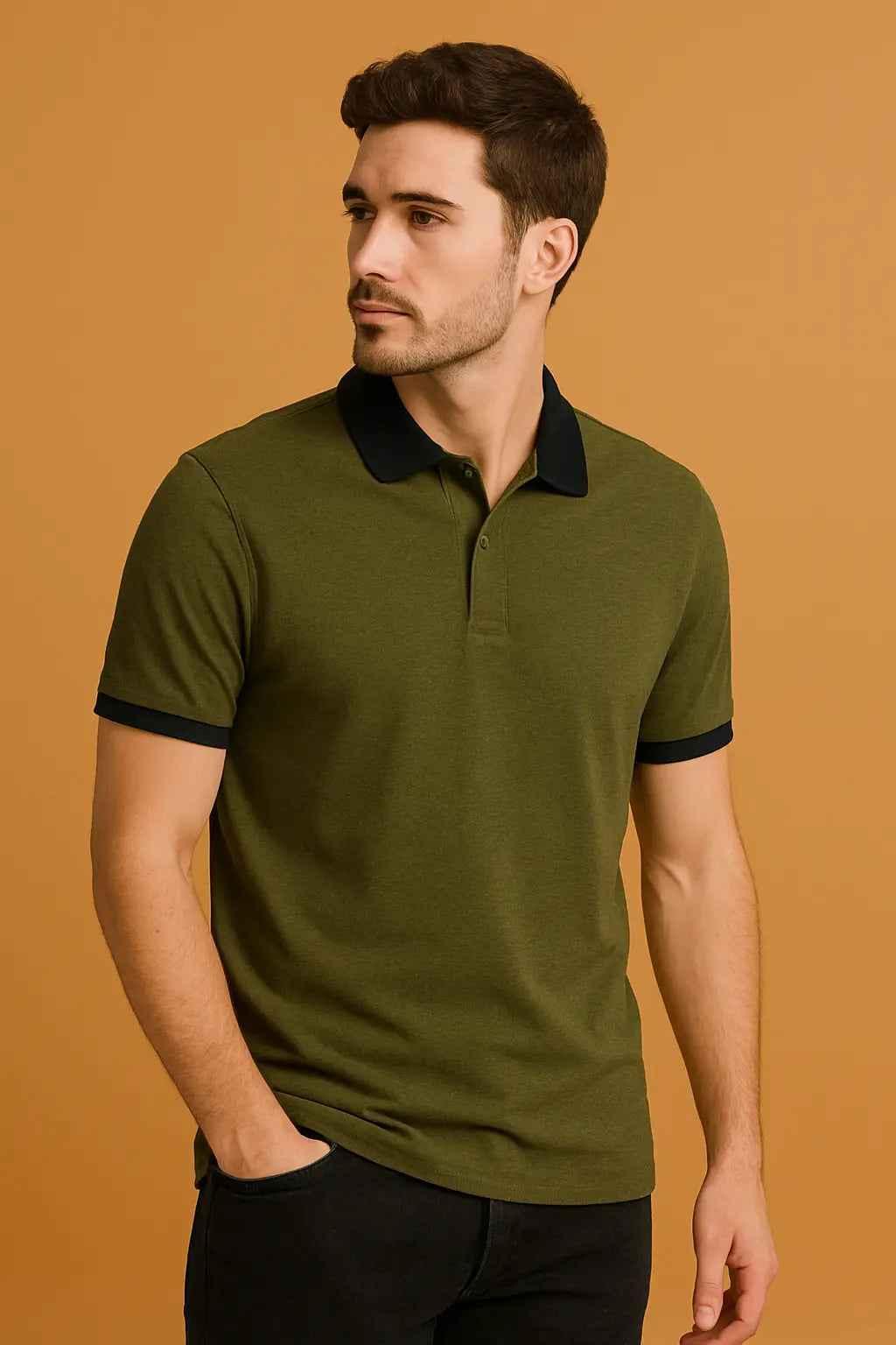 Olive Green Men’s Polo Shirt with Black Accents – Casual & Stylish | EW-000460 NOVAPIK