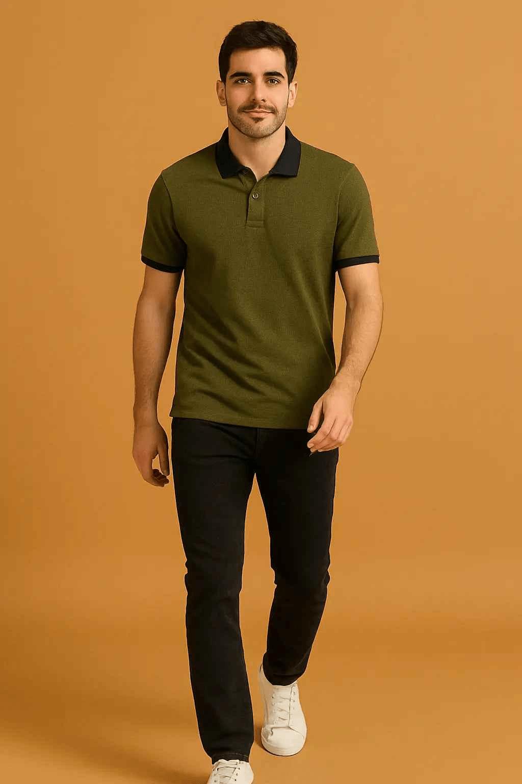 Olive Green Men’s Polo Shirt with Black Accents – Casual & Stylish | EW-000460 NOVAPIK