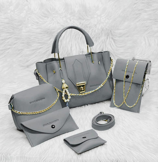 5 Pcs Women's PU Leather Plain Hand Bag Set NOVAPIK