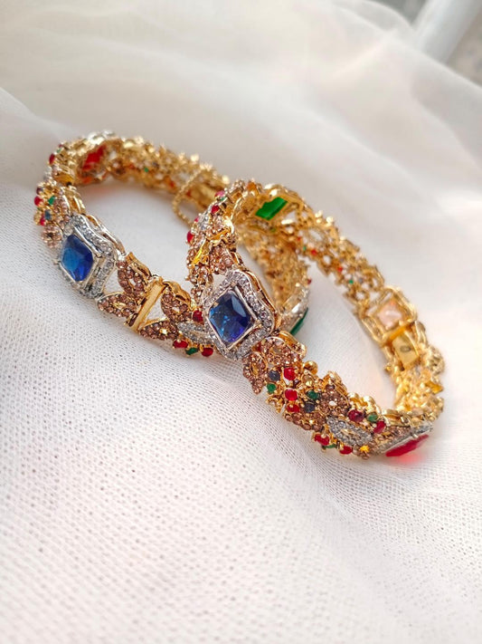 2 Pcs Noratan Design Gold Plated Rhinestone Kara Bangle NOVAPIK