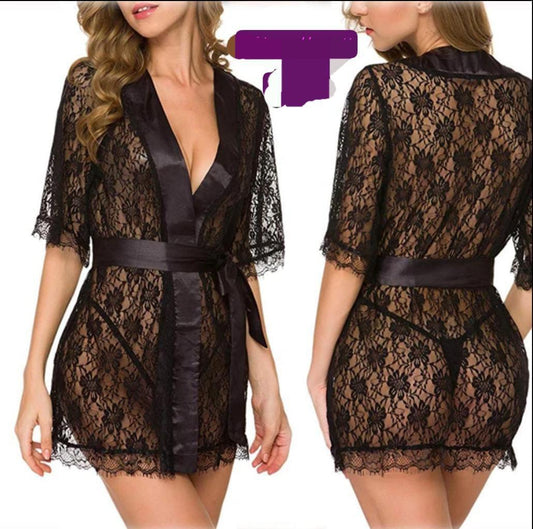 Stylish Black Silk Nightgown Set (2 Pcs) NOVAPIK