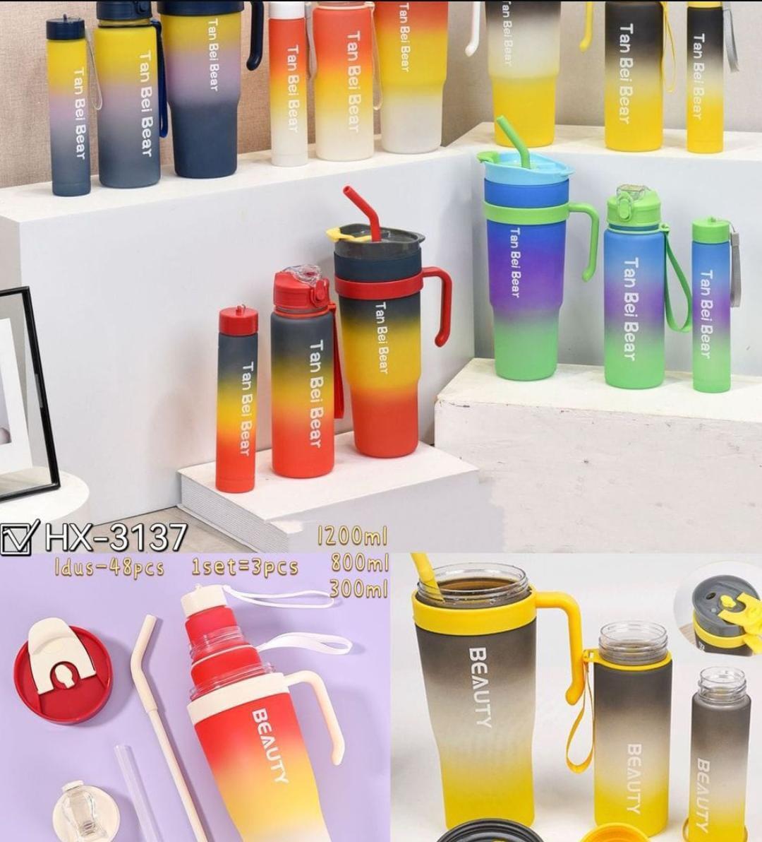 Multicolor Leak-Proof Gradient Water Bottles - Pack of 3 Pcs NOVAPIK