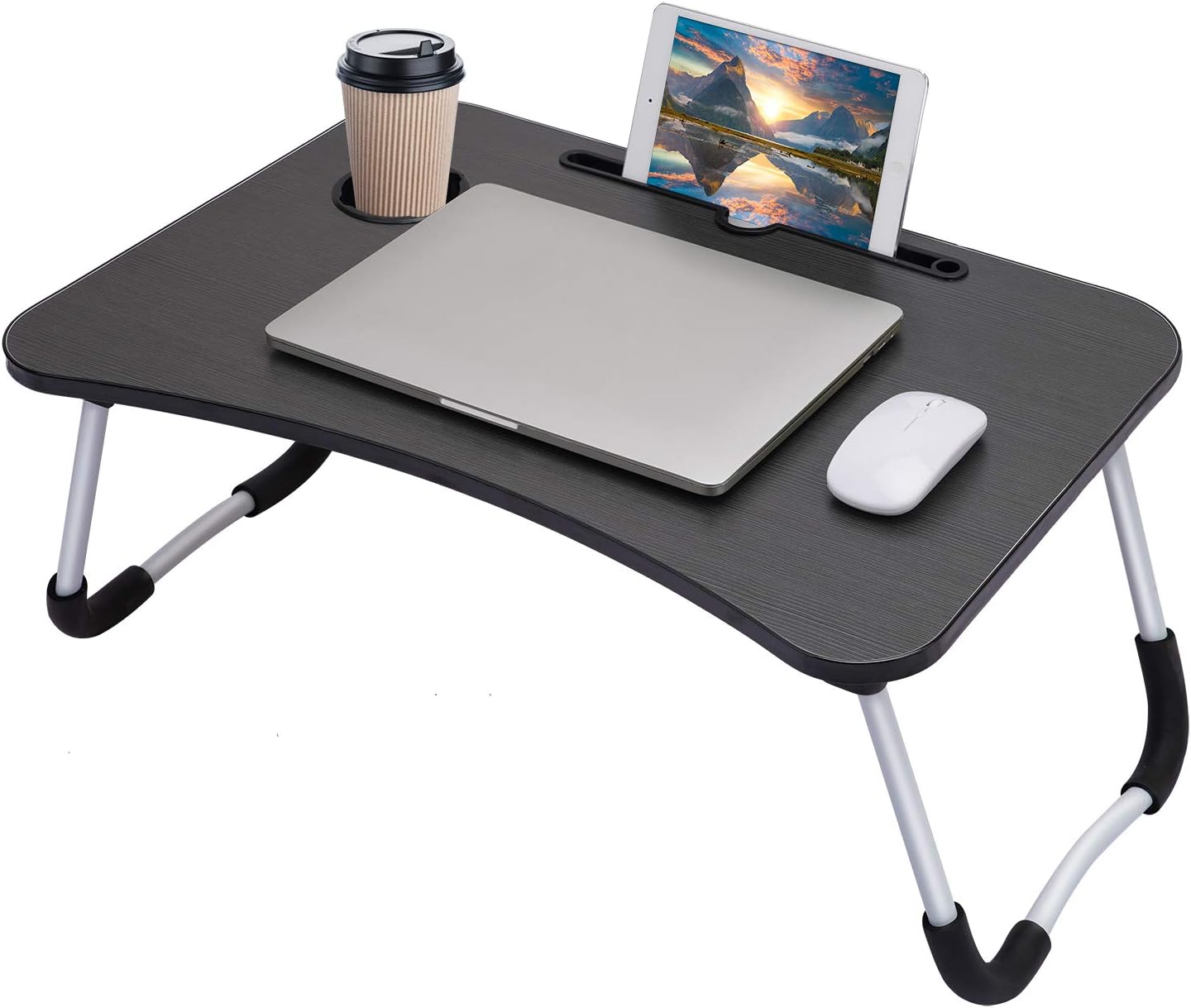 Foldable Black Laptop Table with Tablet Groove & Cup Holder – Multi-Use Desk for Work & Home     Ask ChatGPT