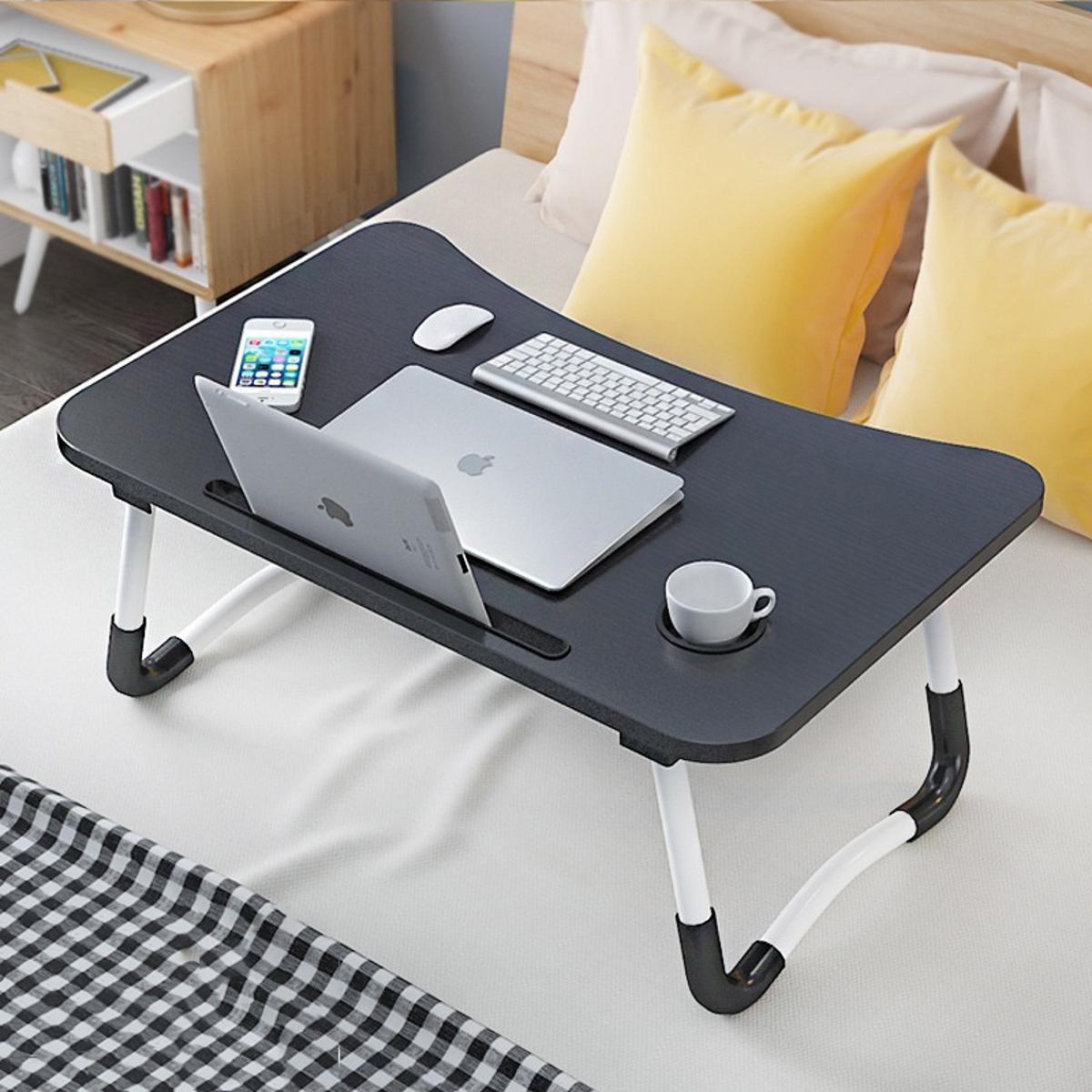 Foldable Black Laptop Table with Tablet Groove & Cup Holder – Multi-Use Desk for Work & Home     Ask ChatGPT NOVAPIK