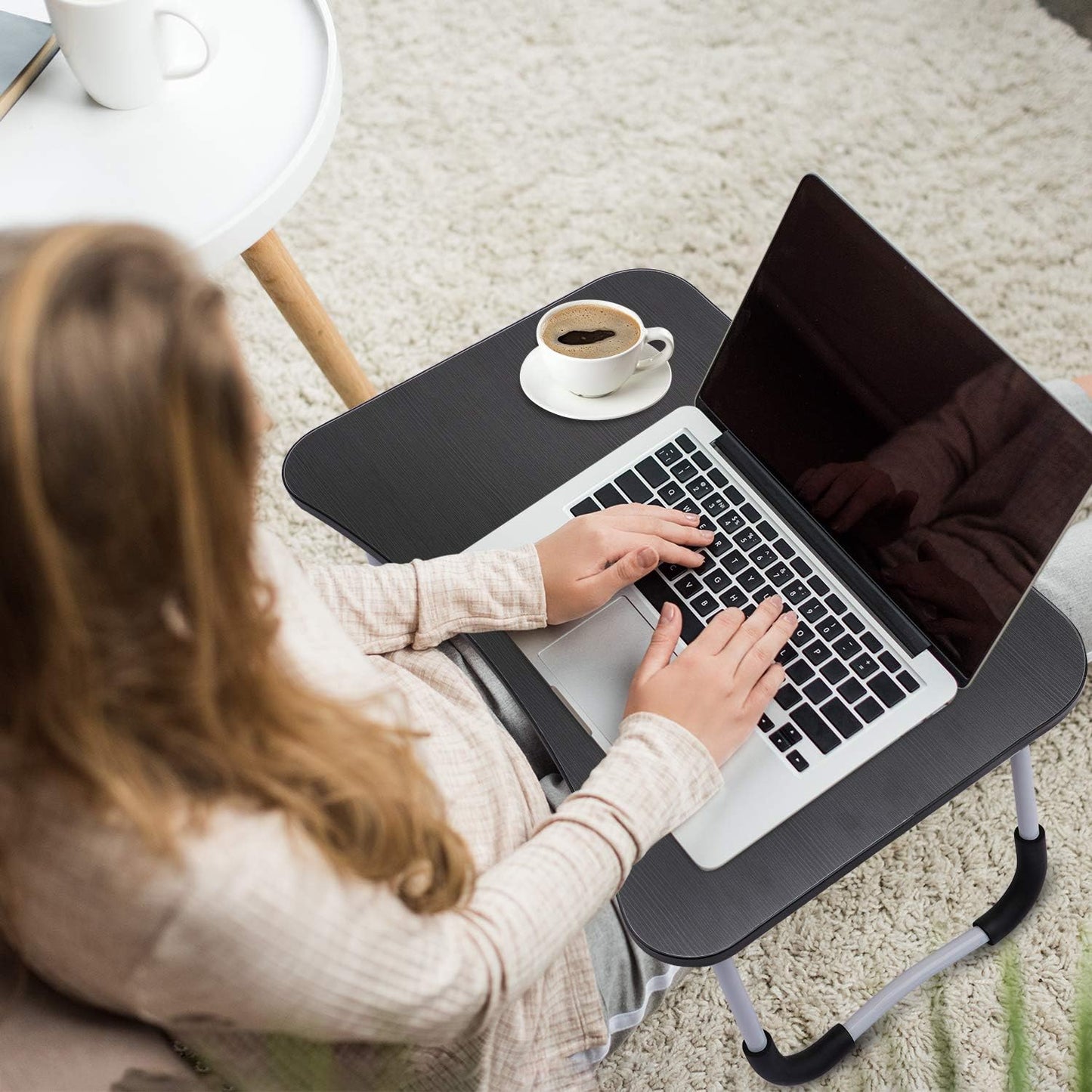 Foldable Black Laptop Table with Tablet Groove & Cup Holder – Multi-Use Desk for Work & Home     Ask ChatGPT NOVAPIK
