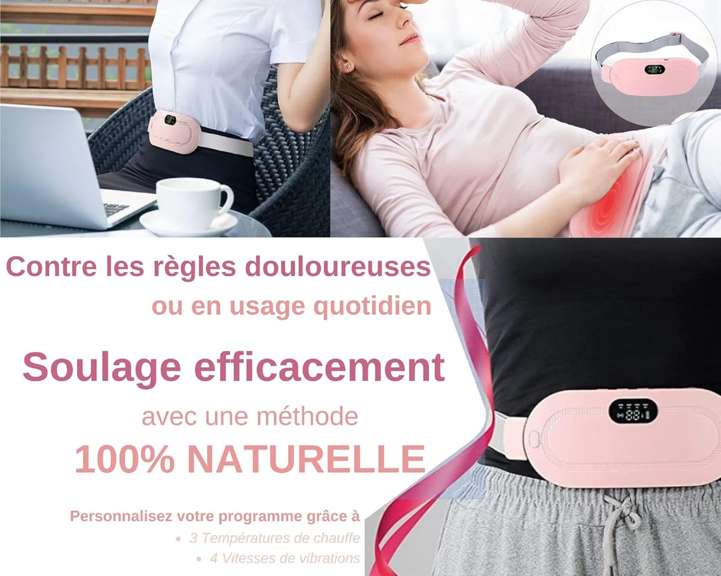 Digital Heating & Massage Belt for Cramps – 3 Heat Levels, 4 Vibration Modes NOVAPIK