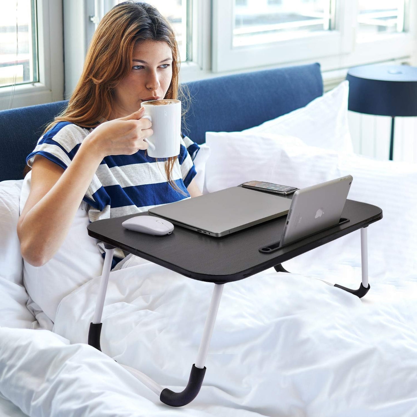 Foldable Black Laptop Table with Tablet Groove & Cup Holder – Multi-Use Desk for Work & Home     Ask ChatGPT NOVAPIK