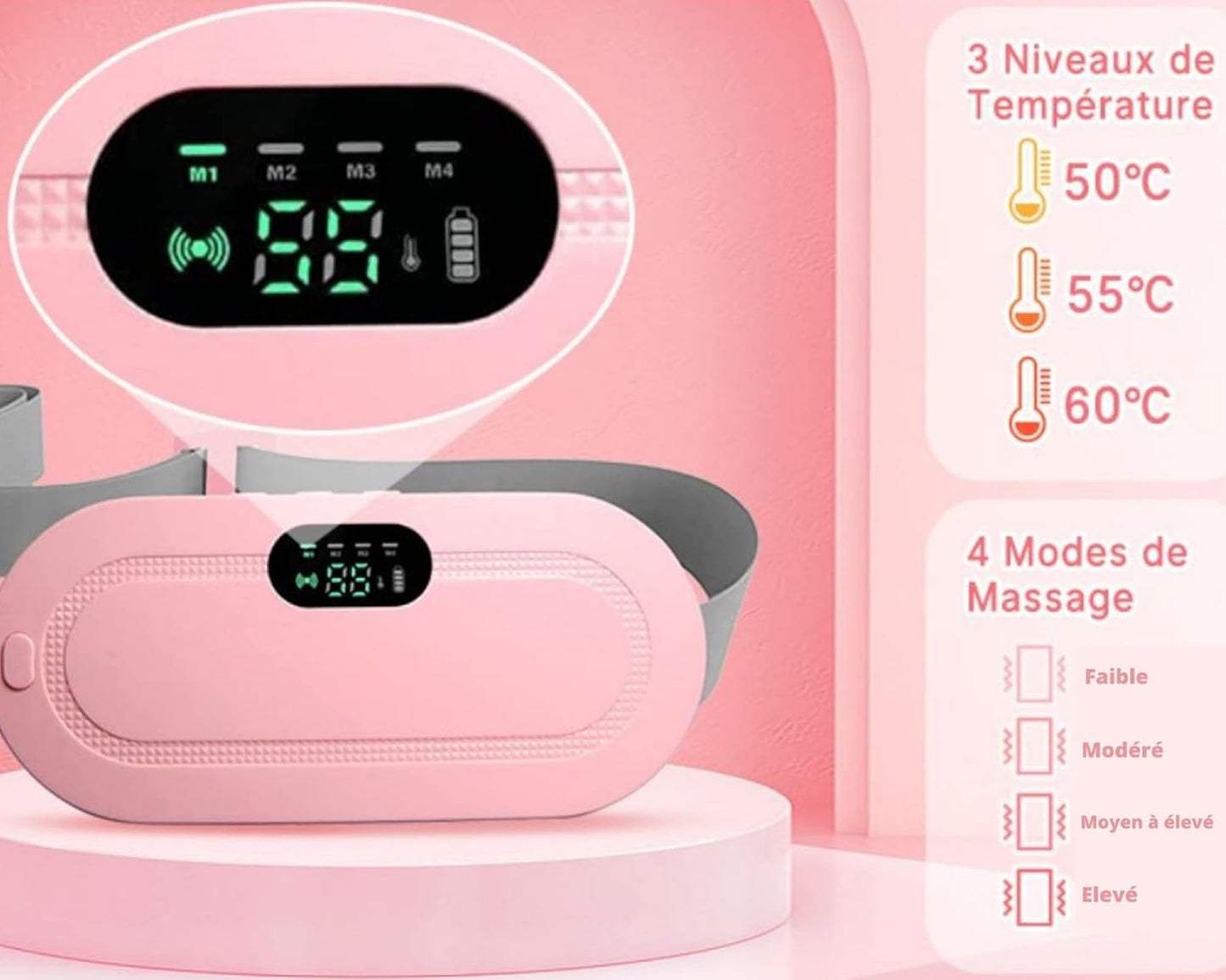 Digital Heating & Massage Belt for Cramps – 3 Heat Levels, 4 Vibration Modes NOVAPIK